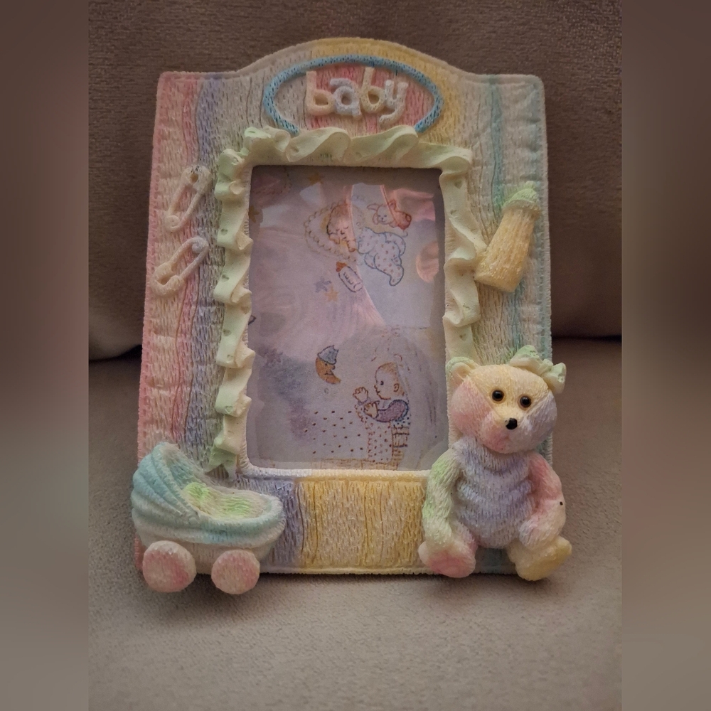 Pastel Baby Photo Frame with Teddy Bear